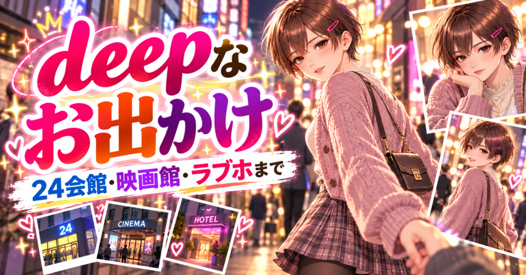夜の街へ出かけるショートカットの女装男子と24会館・映画館・ラブホテルを描いたdeepなお出かけガイド