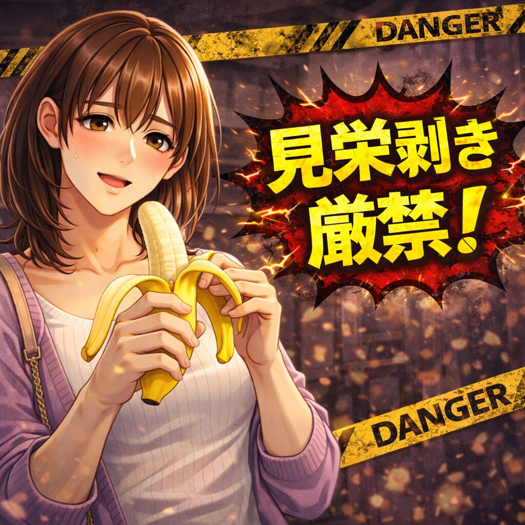 VIO脱毛のときに見栄剥きは注意が必要と教えている女装男子のイラスト