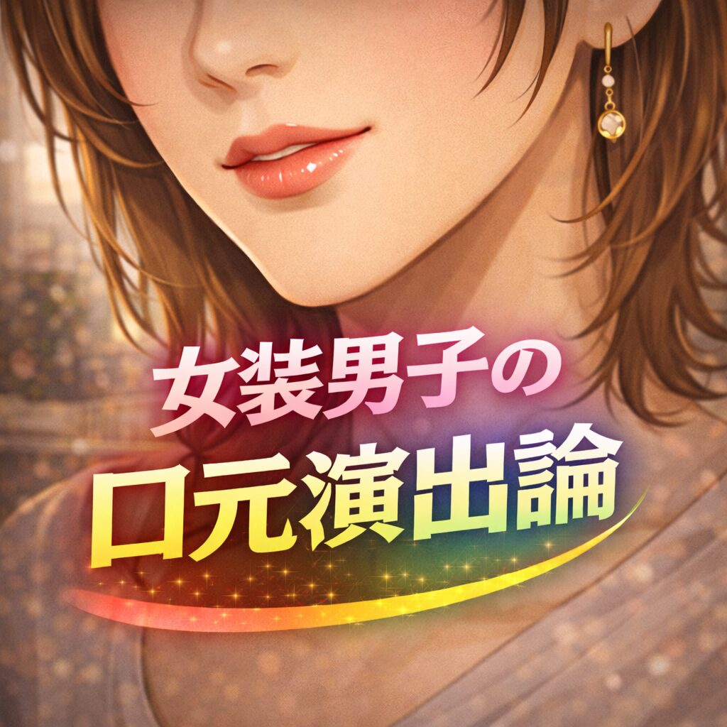ネイルをした女装男子の口元と視線を強調したイラスト。近距離での距離感と呼吸、身体操作を解説する記事のアイキャッチ画像。