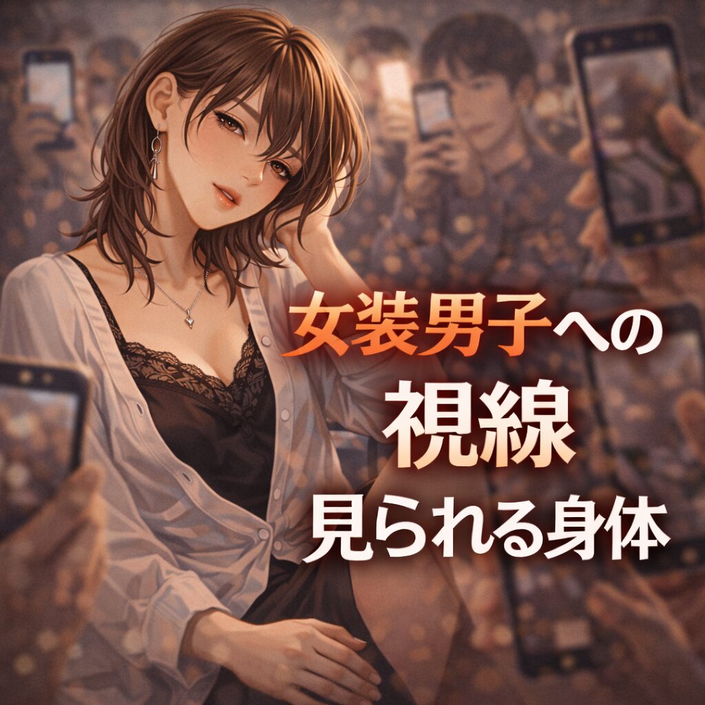 視線を受ける女装男子のイメージイラスト｜女装と「見られる感覚」の心理と身体反応を解説